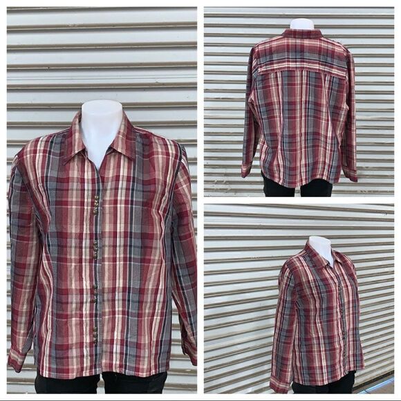 C.J. Banks button up plaid blouse size 1X - Picture 1 of 8